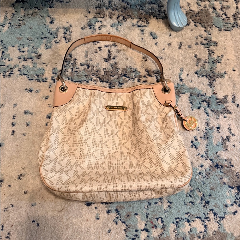 Michael Kors Tan and Cream Monogram Shoulder Bag